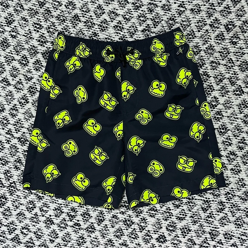 New Forever21 Kids Sanrio Keroppi Black Neon Green Swim Trunks Size 7/8